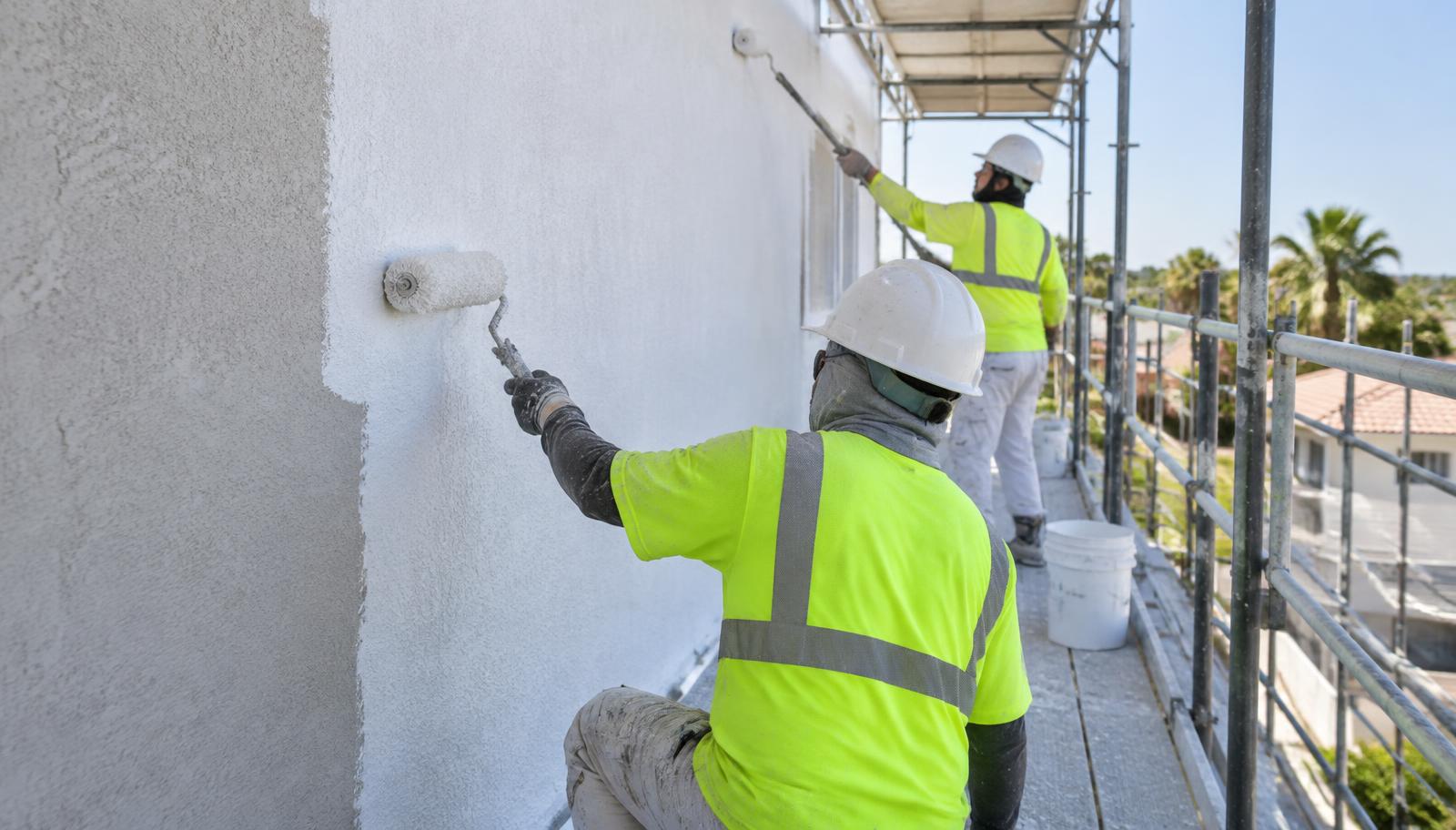 Professional exterior coating contractor at work